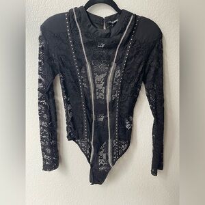 Fashion Nova Black Lace Studded Bodysuit